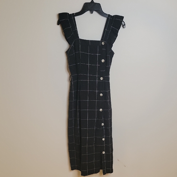 Ella Moss Black and White Asymmetrical Ruffled Sleeve Linen Dress- STACY IN XS - Picture 1 of 7
